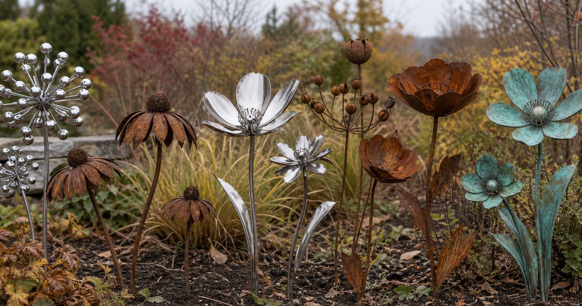 Metalen bloemen voor in de tuin
